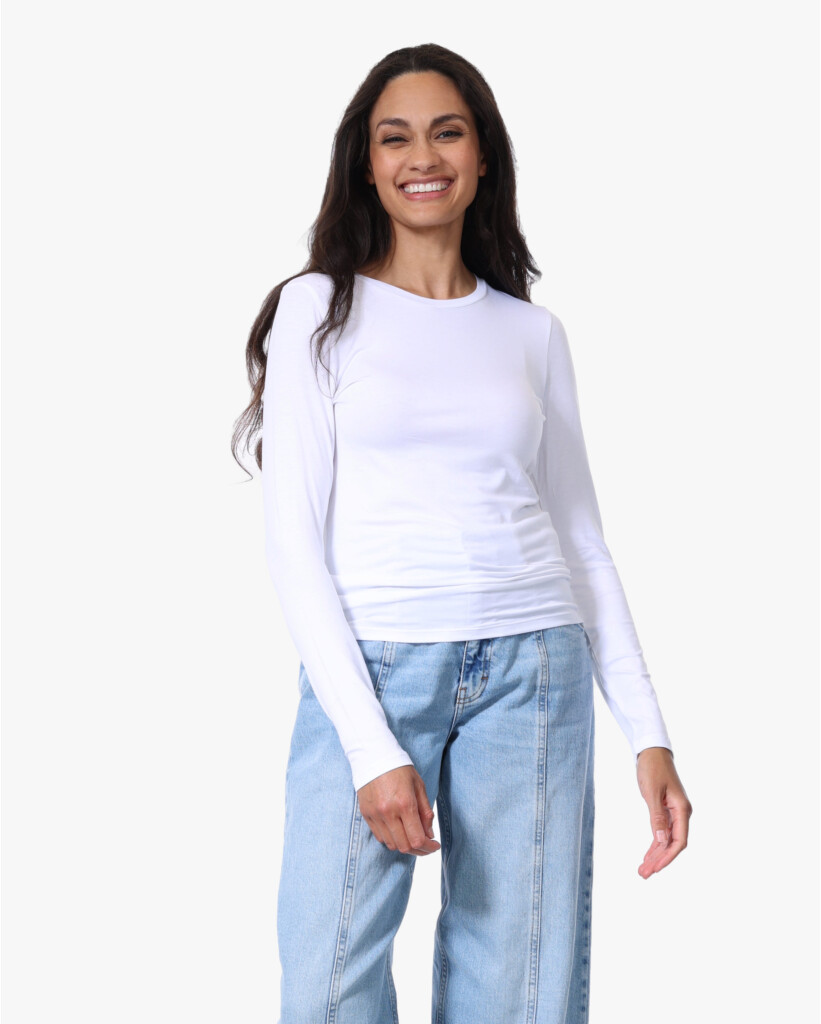 Soft Touch Ronde Hals Longsleeve Wit