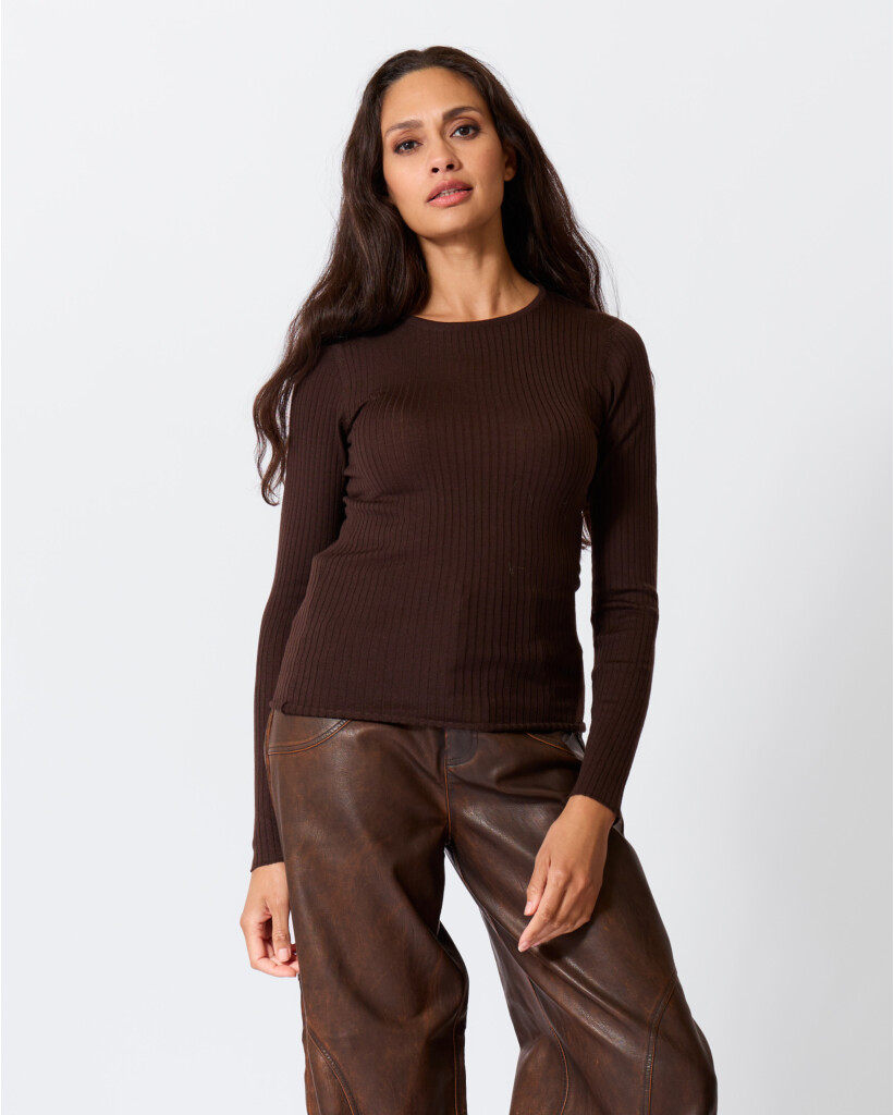 Merino Rib Trui Chocolat Mousse