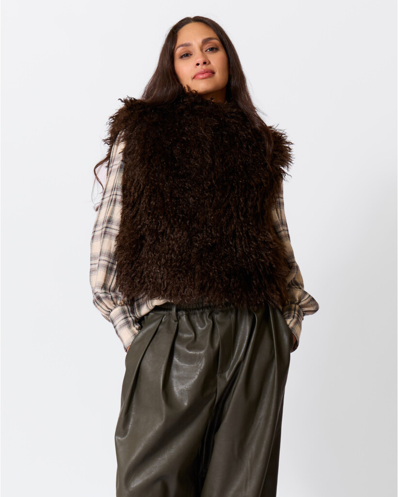 Shifu Faux Fur Gilet Donkerbruin