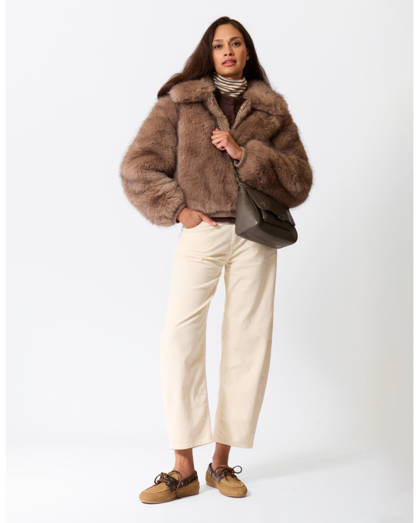 Gestreept Wollen Colshirt Beige