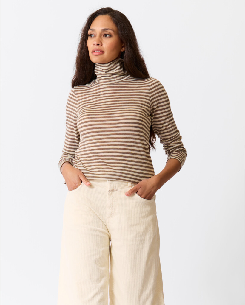 Gestreept Wollen Colshirt Beige