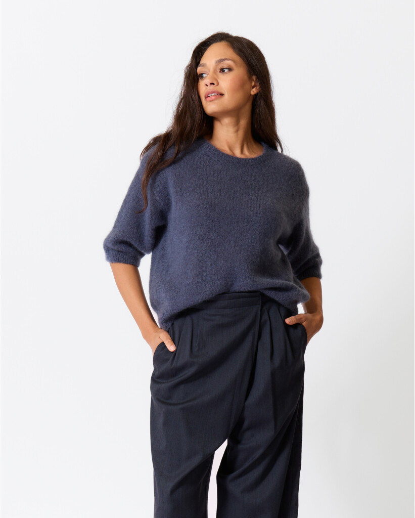 Mohairblend Korte Mouwen Knit Petrol