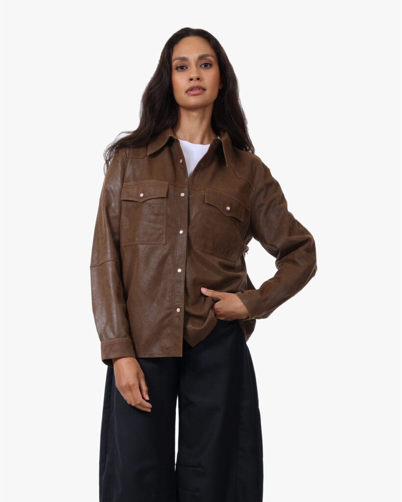 Havana Leren Blouse Brown/Coffee