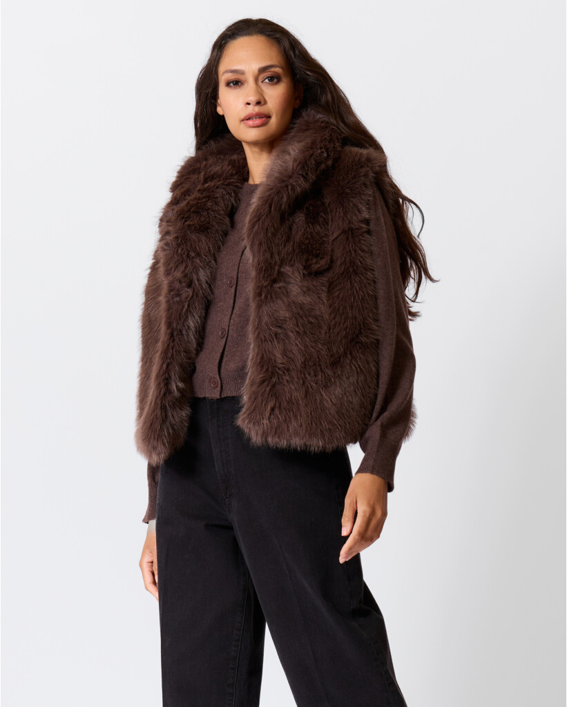 Gill Faux Fur Gilet Ash Brown