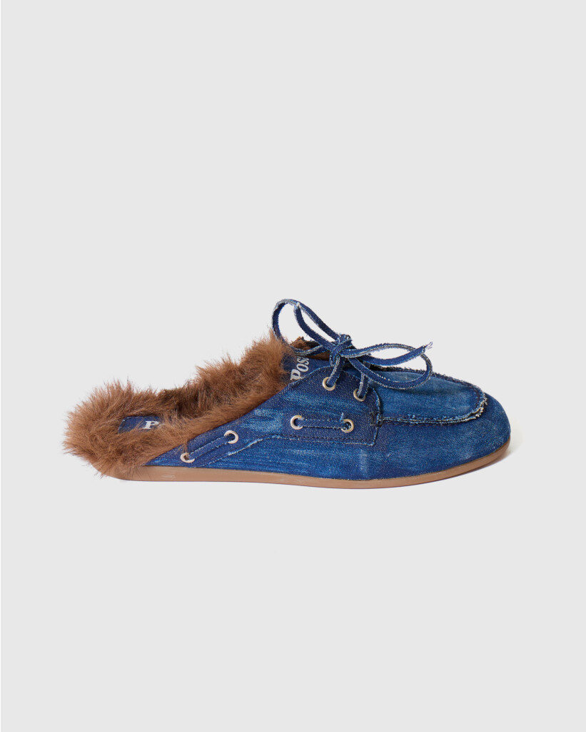 Boat Loafer Mule Fur Denim 