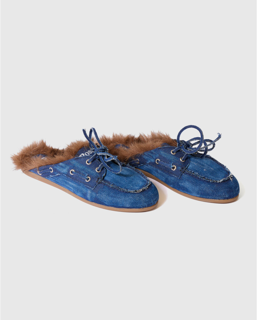 Boat Loafer Mule Fur Denim 