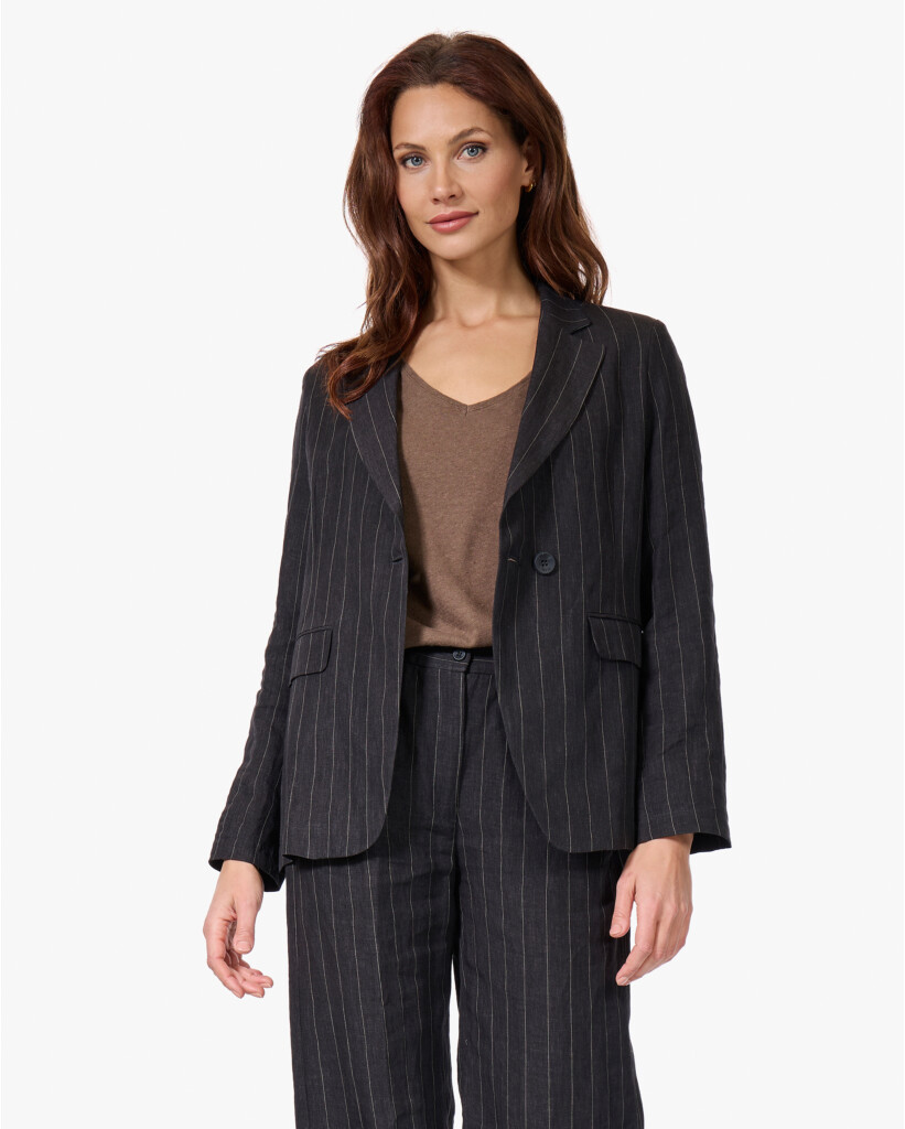 Varizo Linnen Pinstripe Blazer Zwart