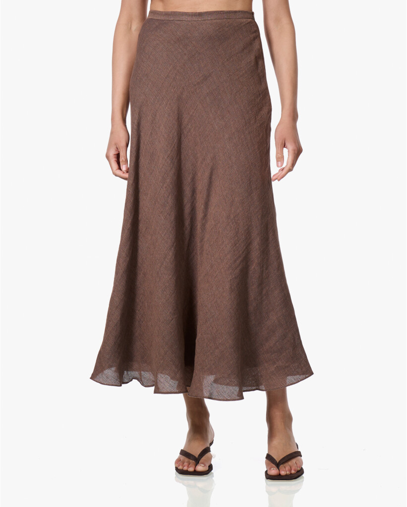 Linnenmix Midi Rok Camel