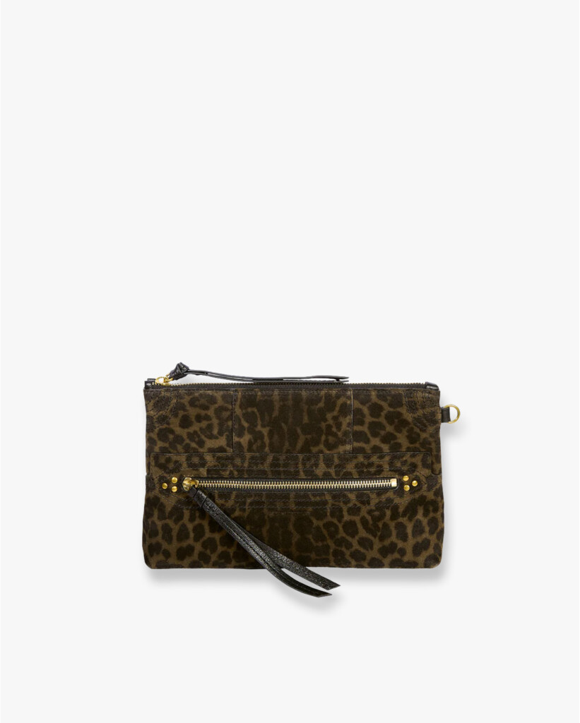 Lucky Clutch Imprimé Léopard kaki Split Suede