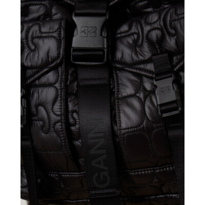 Ganni Embossed Logo Rugtas Zwart