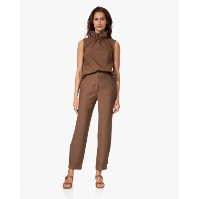 no man's land Poplin Top met Kraag Tobacco