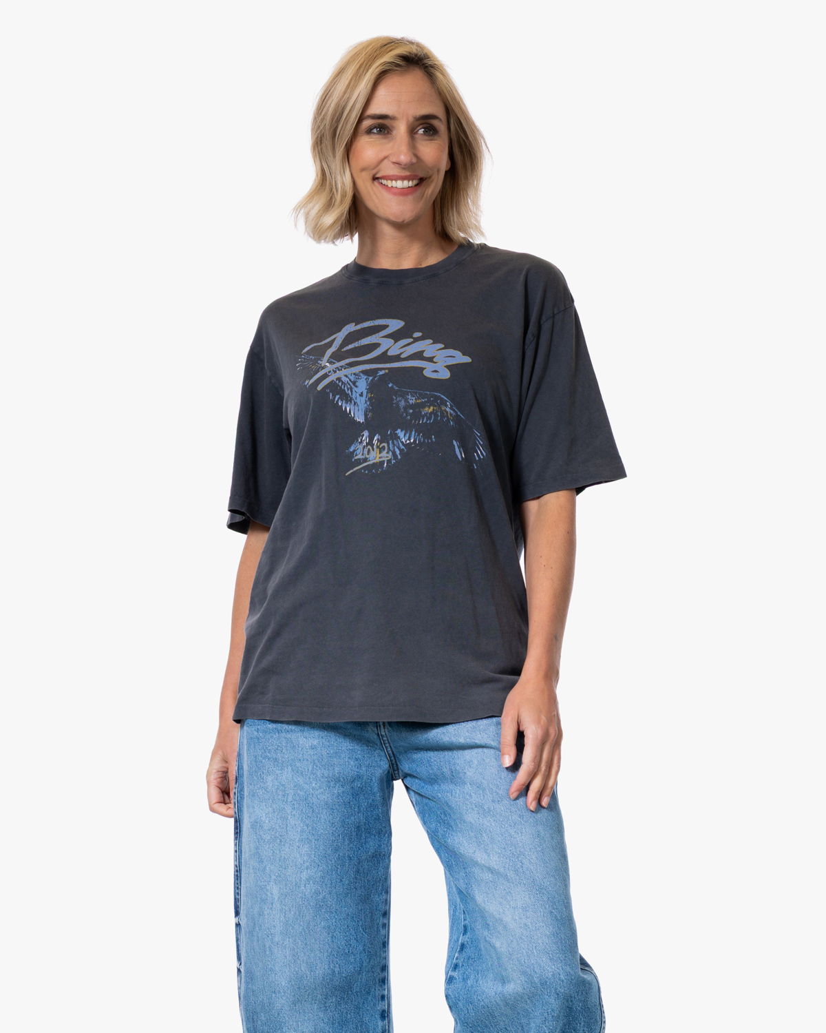 Anine Bing Kent T-Shirt Eagle Washed Black