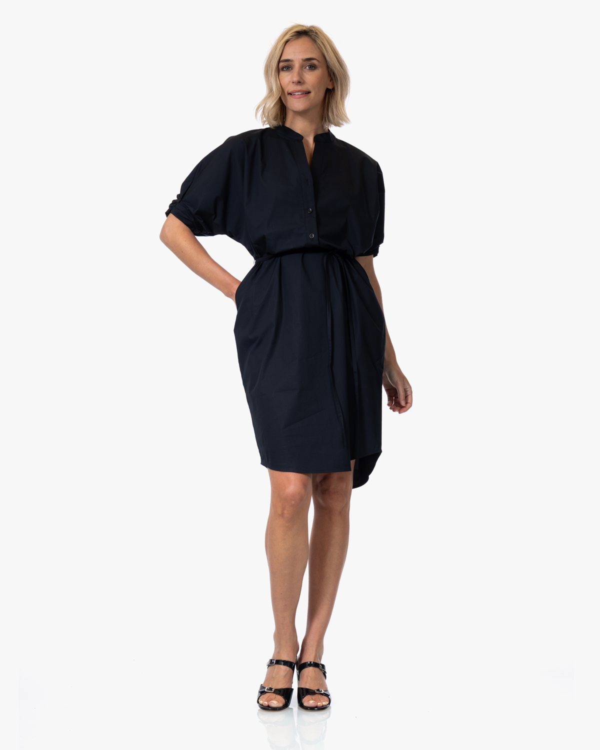 Japan TKY Yari Travel Jersey Midi Jurk met Ceintuur Zwart
