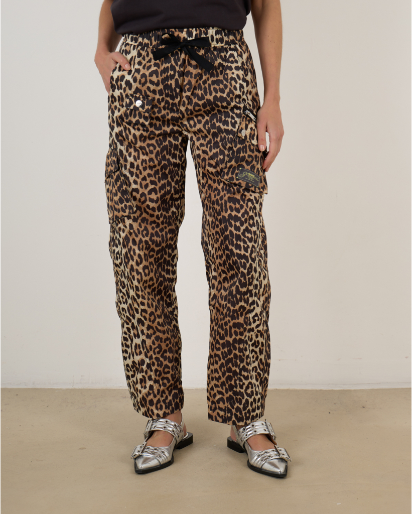 Leopard Duchesse Nylon Cargo Trousers