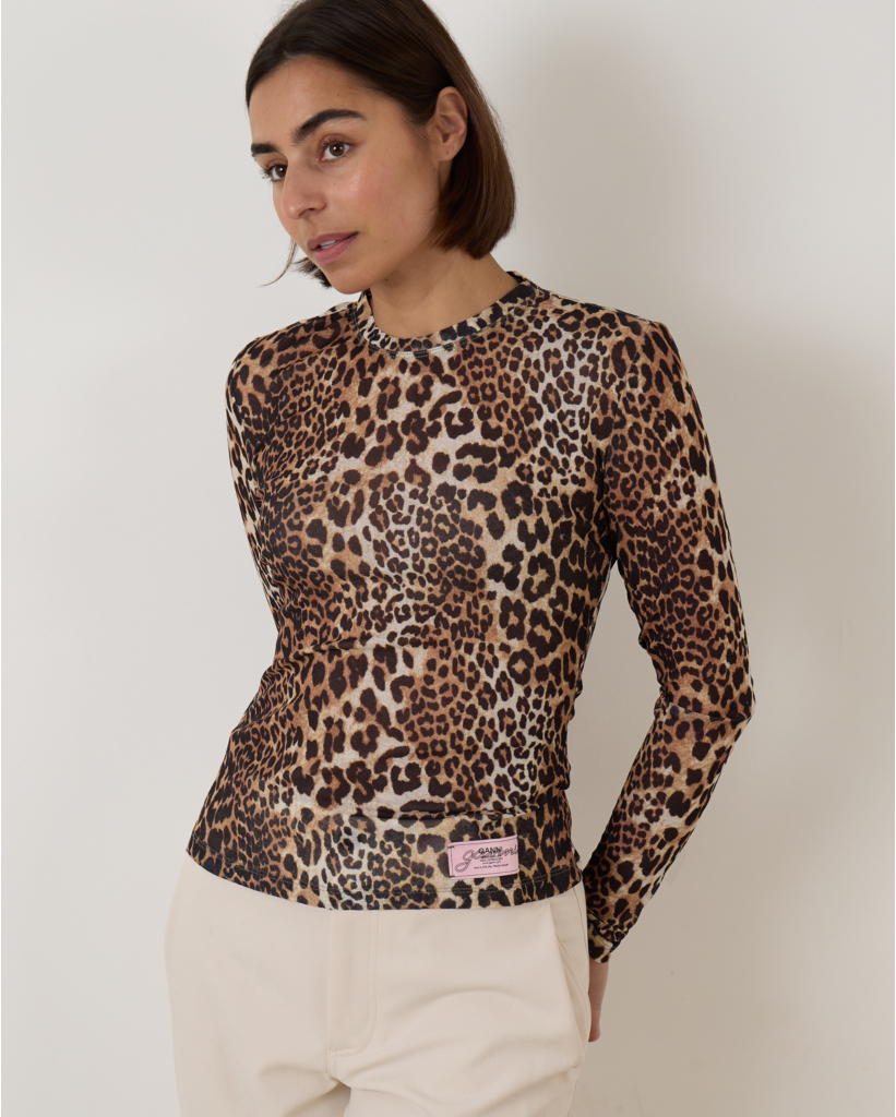 Leopard Mesh Long Sleeve Tee