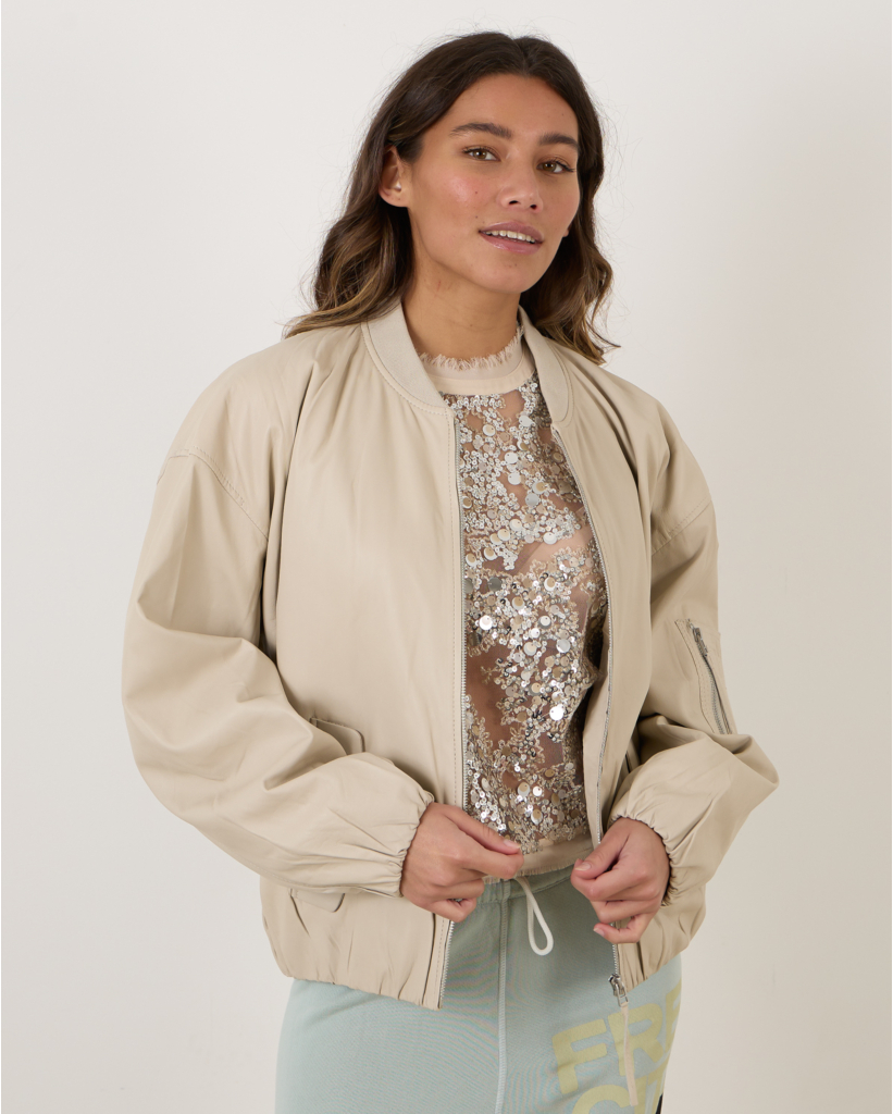 Pearl Leather Jacket Almond