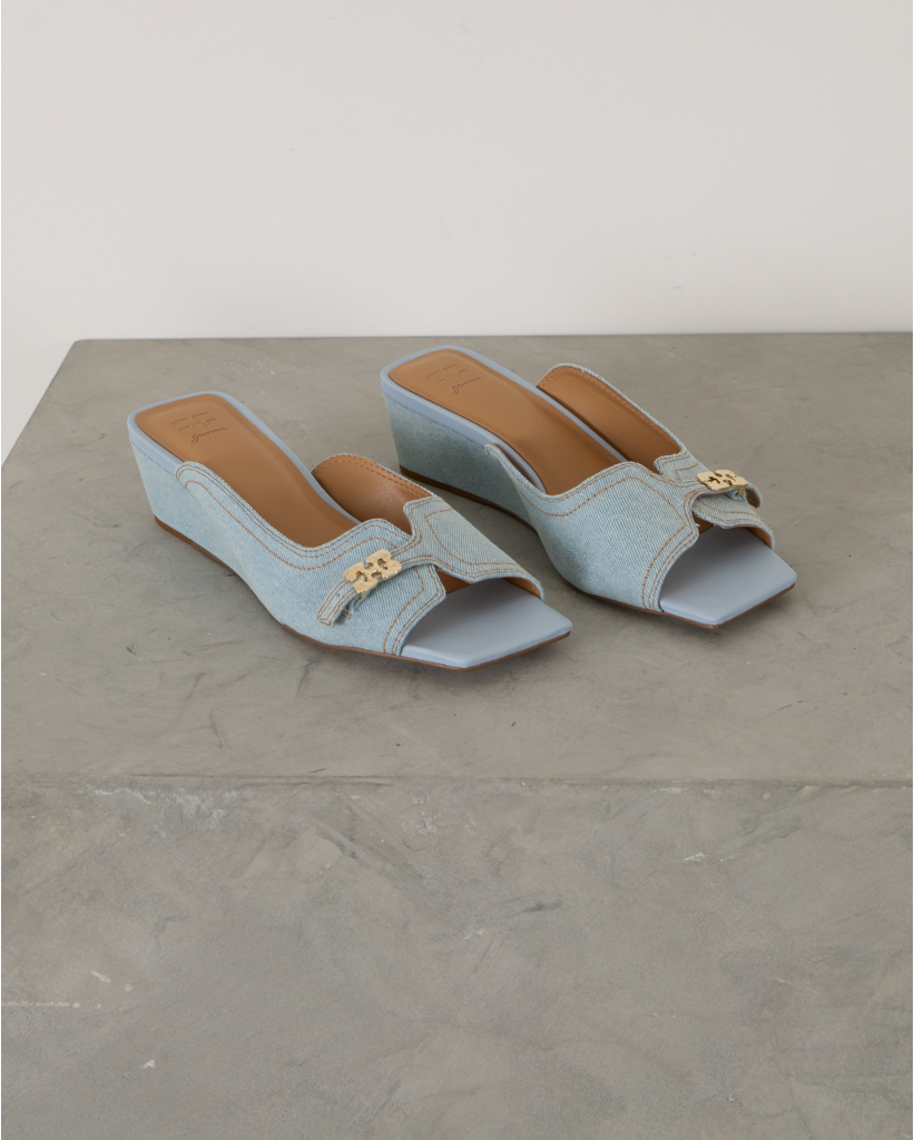 Denim Wedge Mule Sandal