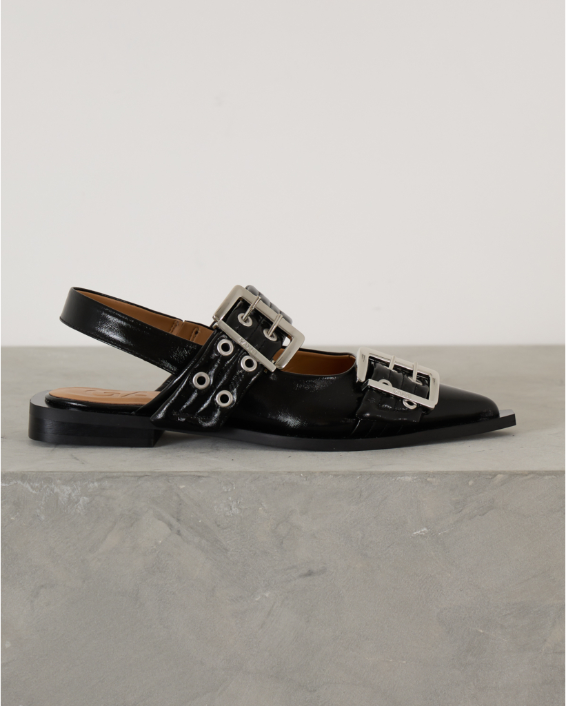 Chunky Feminine Buckle Ballerina Black
