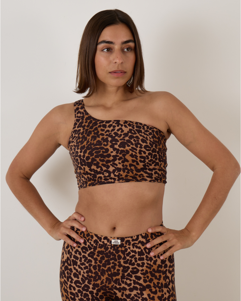 Kaia One-shoulder sports top Leopard