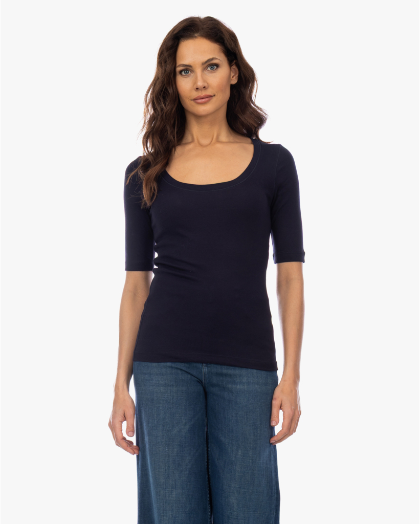 Rib T-shirt met Lage Hals Dark Night