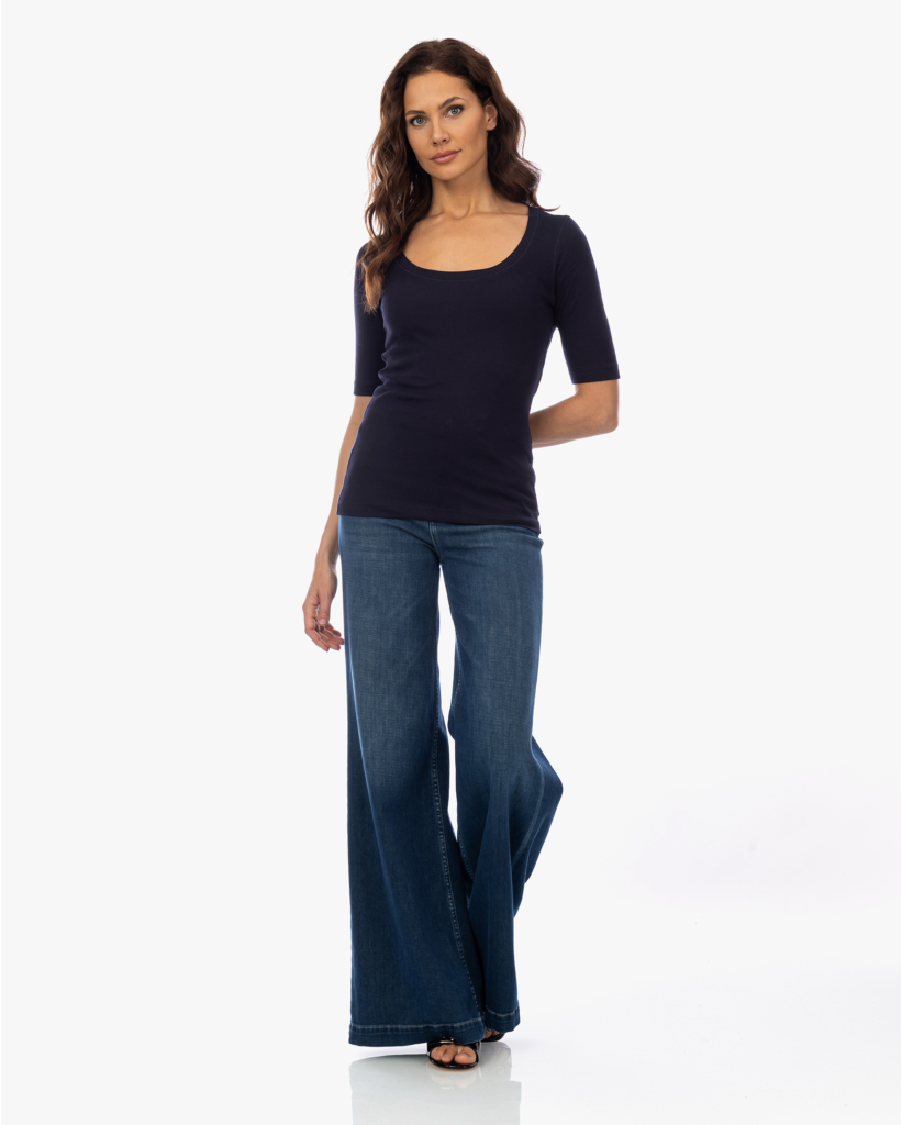 Rib T-shirt met Lage Hals Dark Night