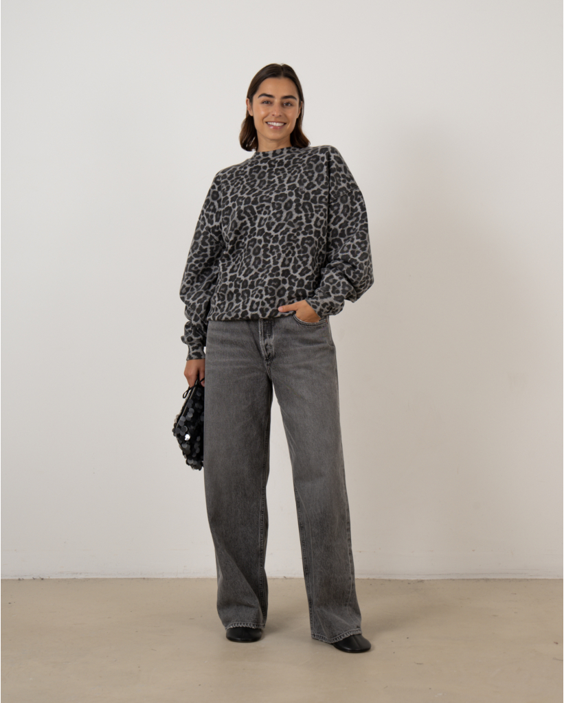 Miles crewneck sweater leopard print grijs
