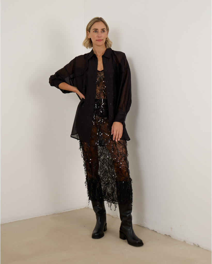 Eve Sheer Sequine Top Zwart