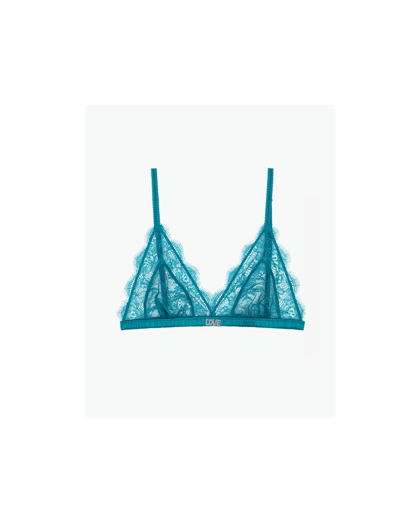 Love Lace Delicate Triangle Bralette Teal Blue