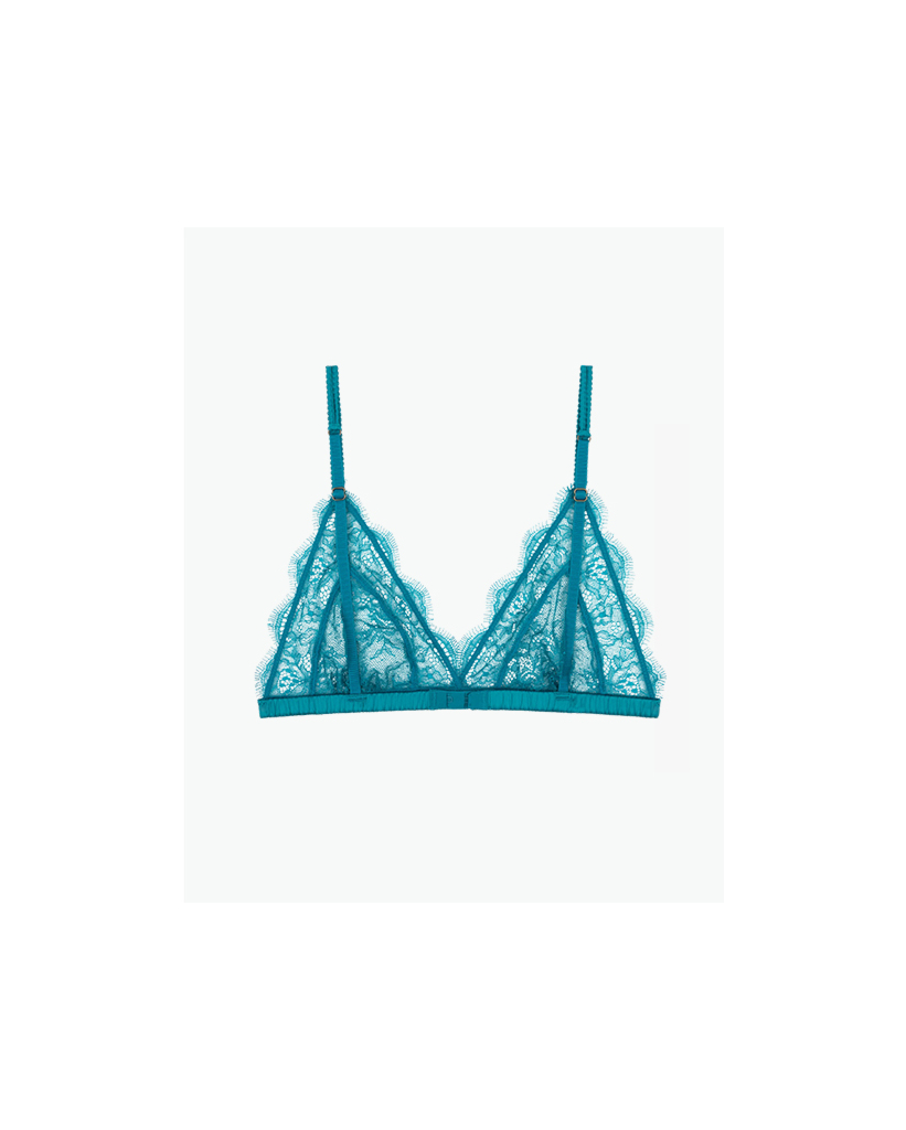 Love Lace Delicate Triangle Bralette Teal Blue