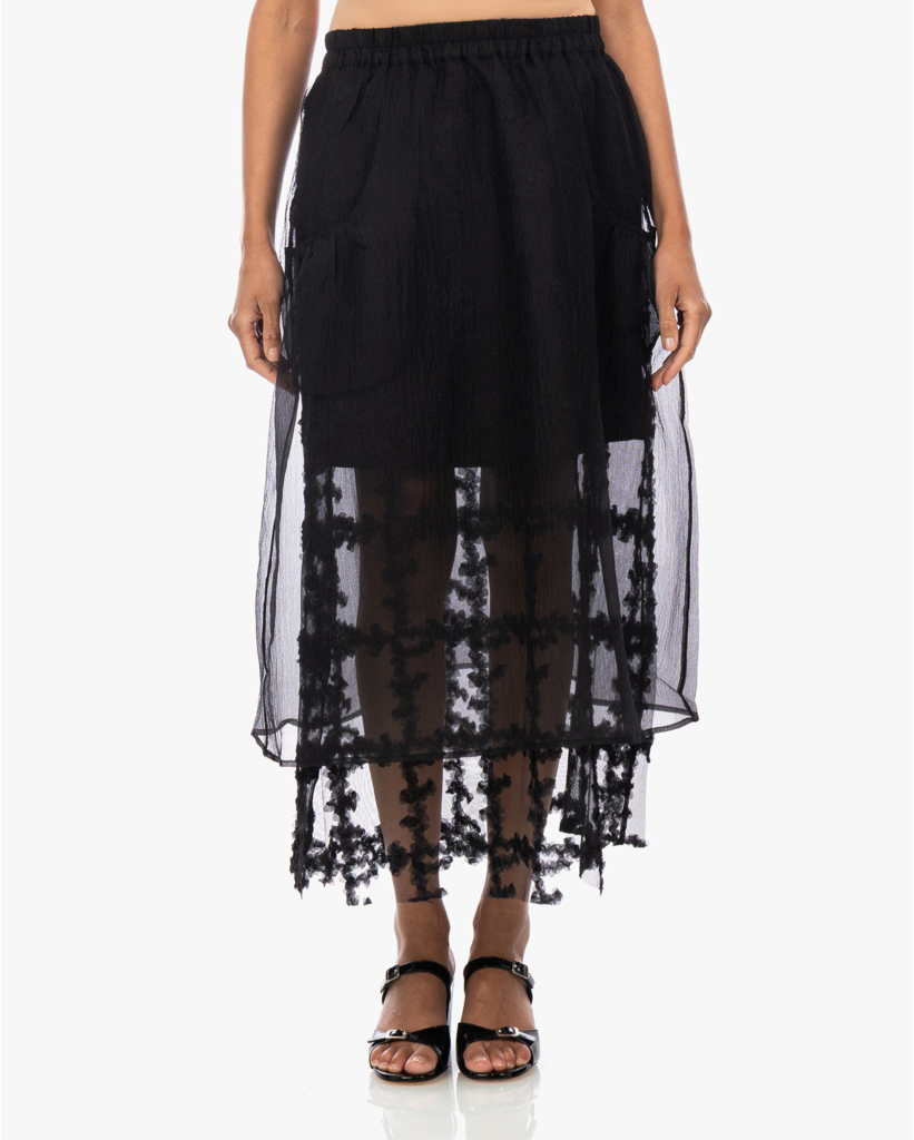 Sevara Flower Organza Rok Zwart