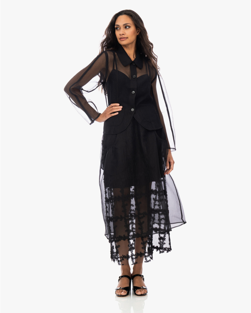 Sevara Flower Organza Rok Zwart