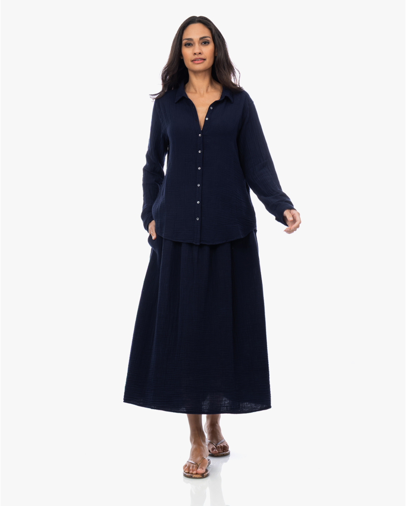 Irene Flowy Midi Rok Navy