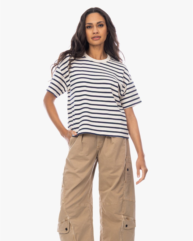 Romeo Boxy T-shirt Gestreept Navy Off-white
