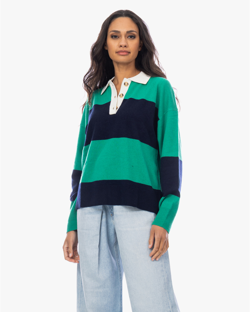 Braxton Polo Sweater Gestreept Navy Groen