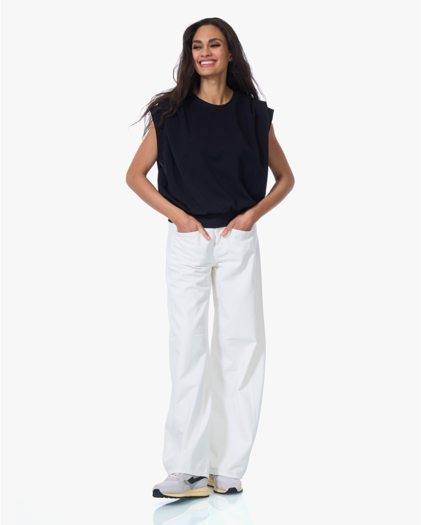 Calluna Gedrappeerd Mouwloos Sweatshirt Zwart