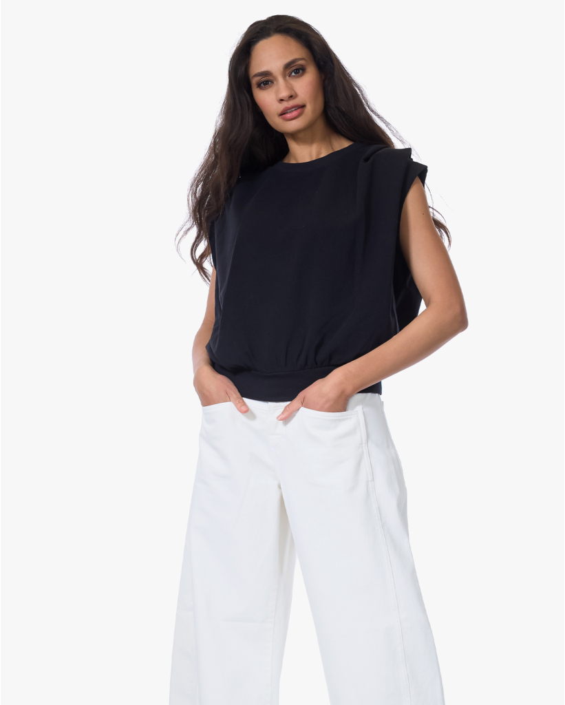 Calluna Gedrappeerd Mouwloos Sweatshirt Zwart