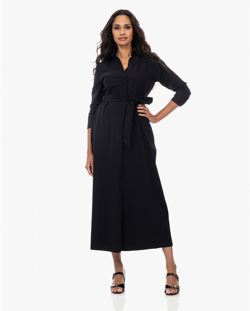 Rasy Travel Jersey Maxi Jurk met Ceintuur Zwart