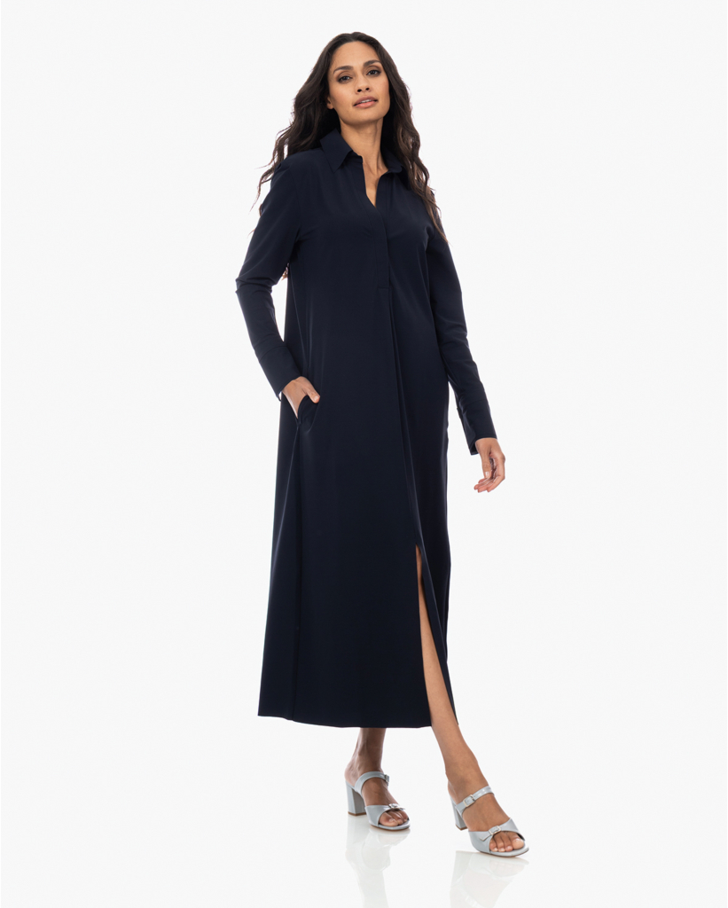 Rasy Travel Jersey Maxi Jurk met Ceintuur Zwartblauw