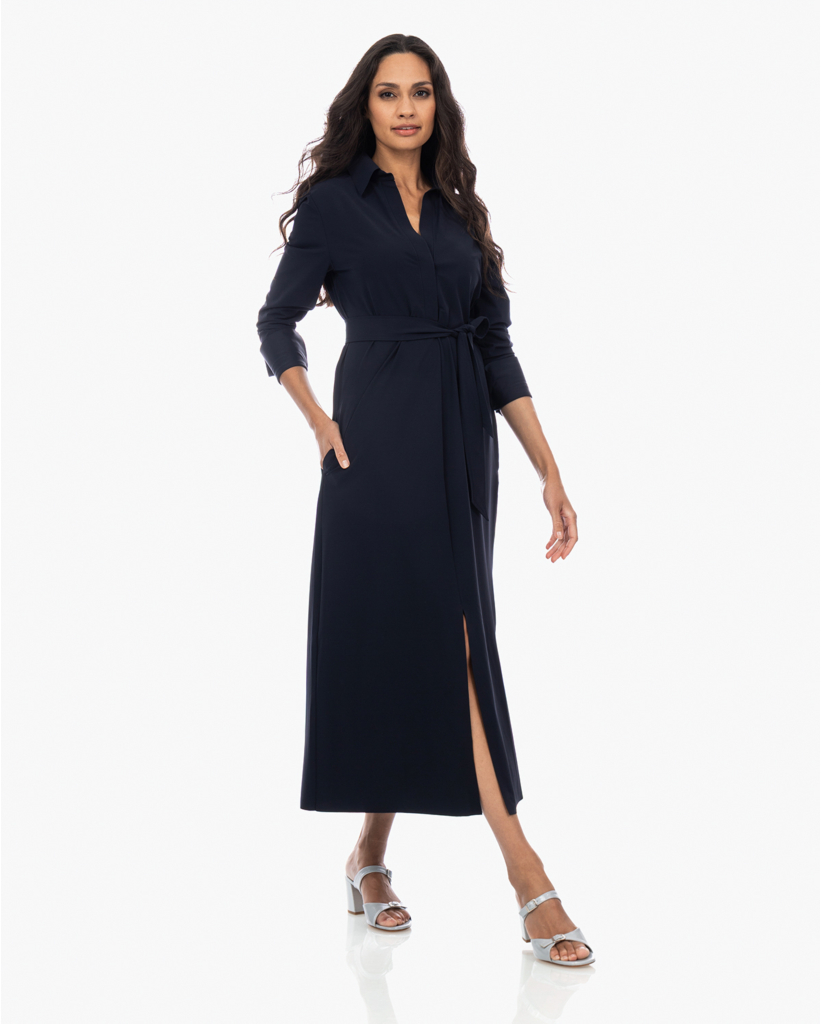 Rasy Travel Jersey Maxi Jurk met Ceintuur Zwartblauw