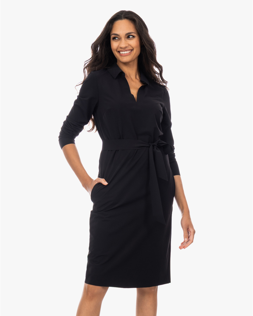 Nenema Travel Jersey Midi Jurk met Ceintuur Zwart