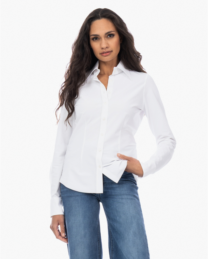 Ayaka Closed Aansluitende Travel Jersey Blouse Wit