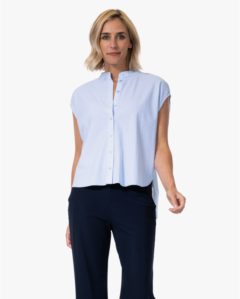 Tokiko Dessin Travel Blouse Cashmere Blue Stripe