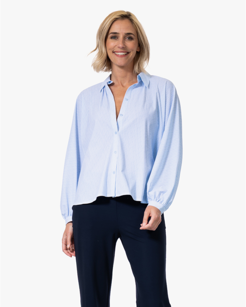 Iwai Dessin Travel Blouse Cashmere Blue Stripe