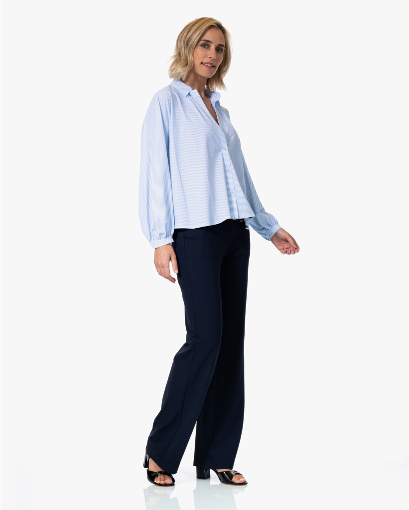 Iwai Dessin Travel Blouse Cashmere Blue Stripe