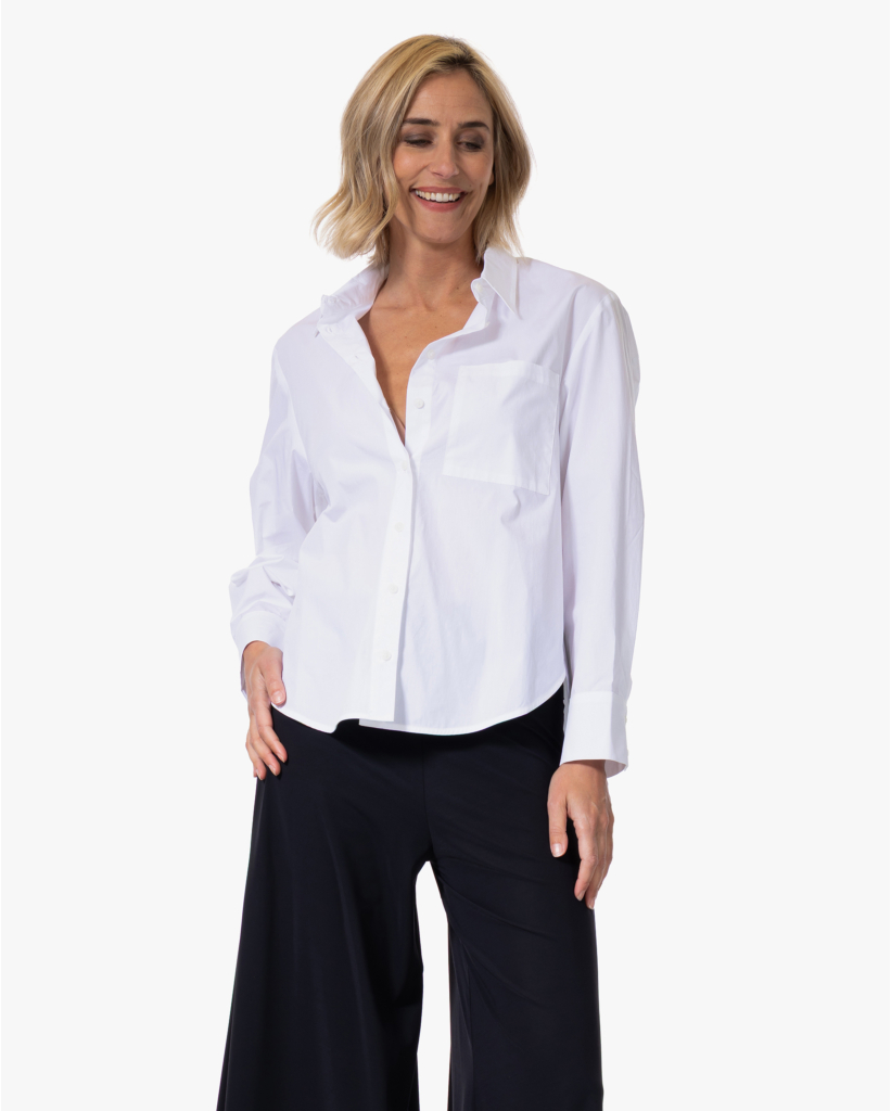 Miyoko Poplin Blouse met Split Wit