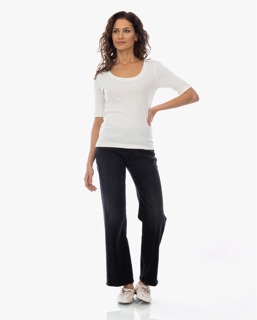 Rib T-shirt met Lage Hals Off-white