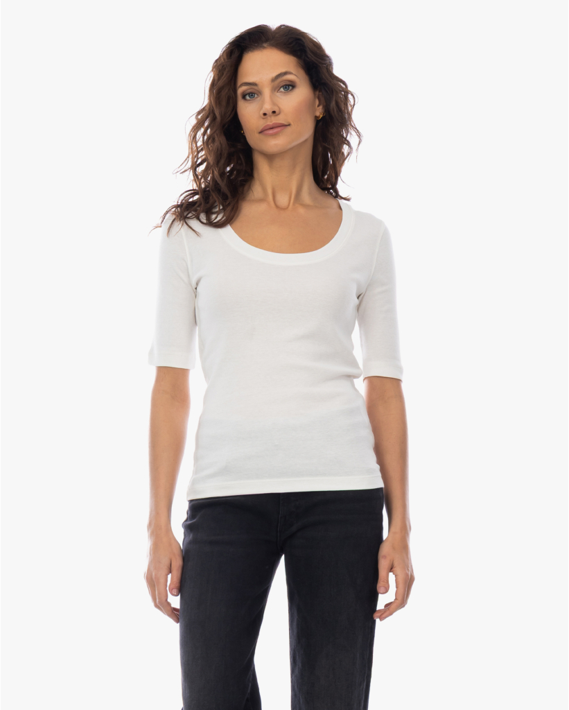 Rib T-shirt met Lage Hals Off-white