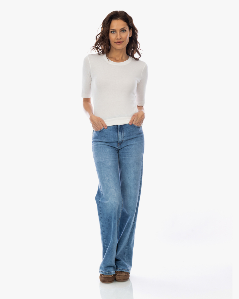 Rib T-shirt met Halflange Mouw Off-white