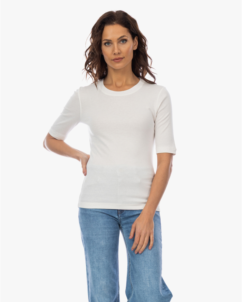 Rib T-shirt met Halflange Mouw Off-white