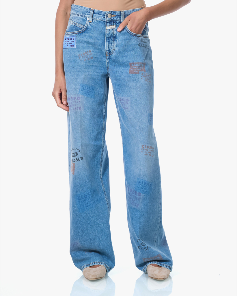 Straight Leg Jeans met Patches Blauw